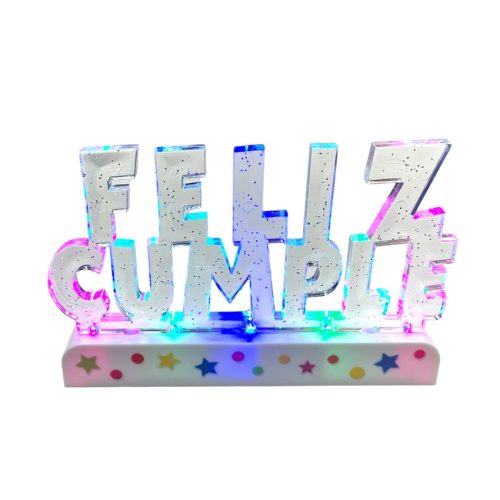 Adorno de Torta Feliz Cumple Glitter Luminoso Multicolor