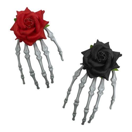 Hebillas Terror Manos de Esqueleto Con Flor x1u Colores Surtidos