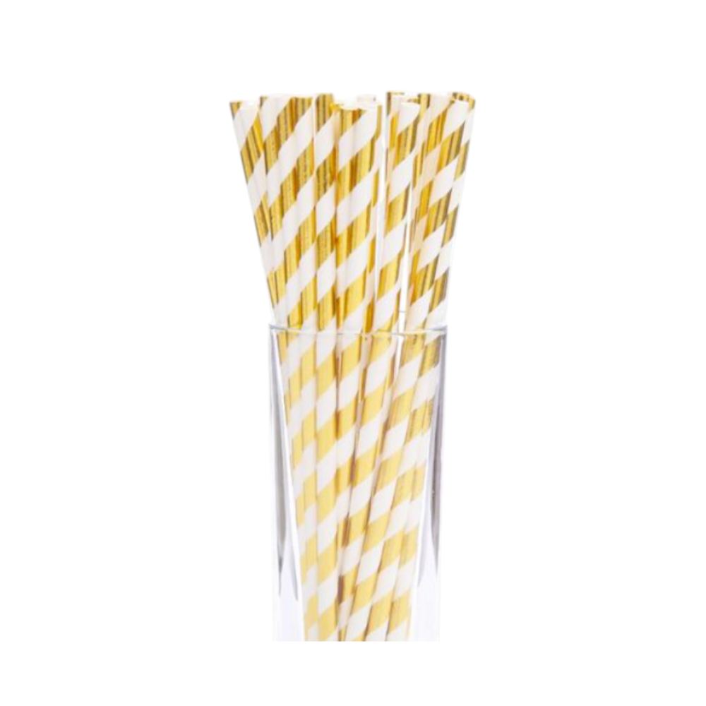 Sorbete Polipapel Rayado Dorado y Blanco x25 Unidades