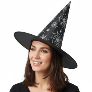 Gorro Bruja Negro Estampado Tela Araña / Halloween Fantasma x1u