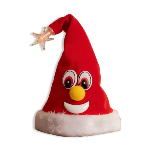 Adorno Gorrito Papa Noel 15cm LED Sonido y Movimiento x1u