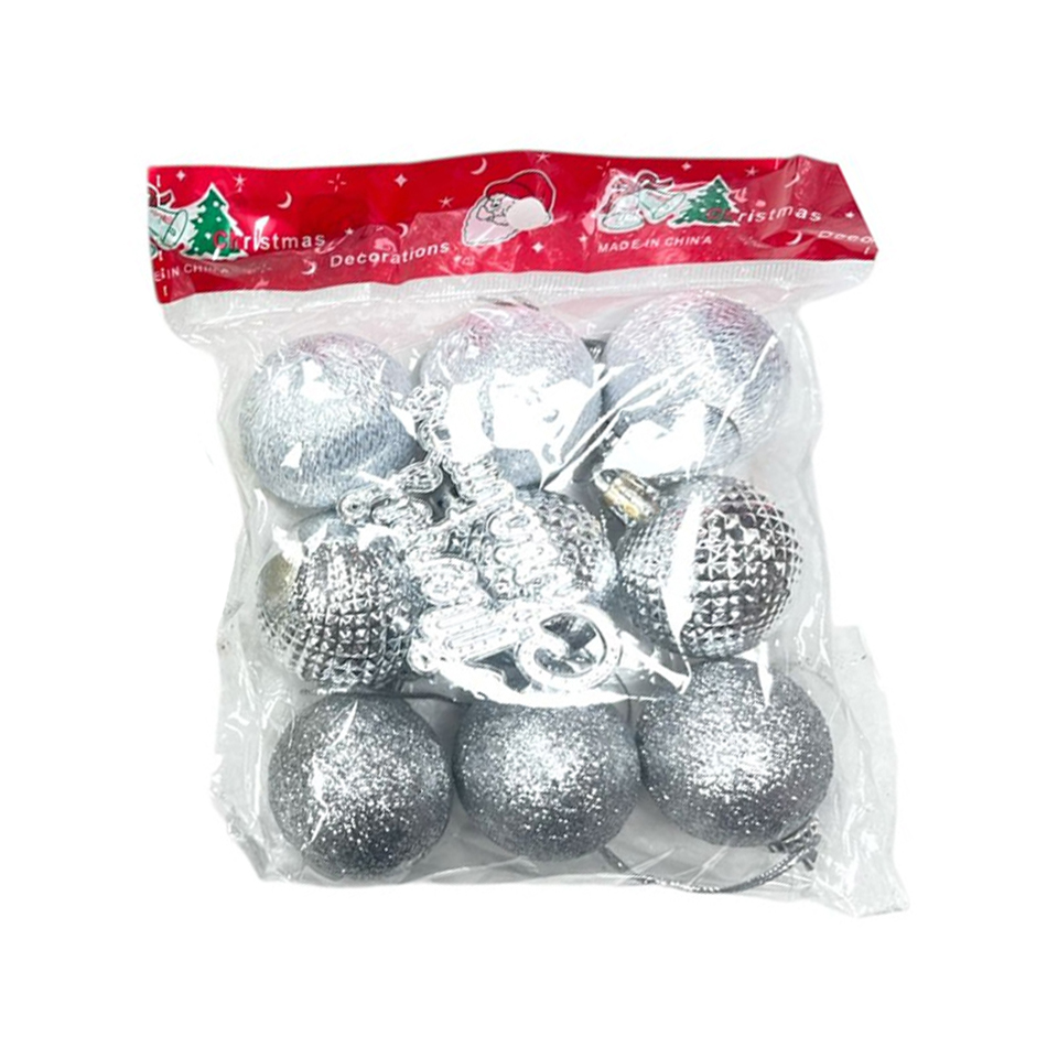 Borla Navideña Plateado Merry Christmas Modelos Surtidos 9 Pcs 4 cm