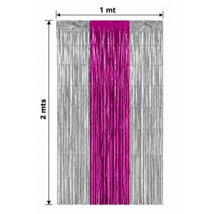 Cortina Lluvia Metalizada Bicolor Plata y Fucsia 2 x 1 Mts