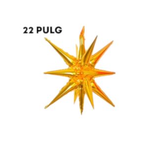 GLOBO METALIZADO ESTRELLA 14 PUNTAS DORADO 55CM