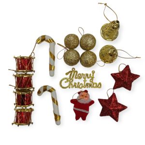 Adorno Navideño Surtido 3 cm 16 Pcs Dorado Rojo en Caja de Acetato