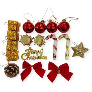 Adorno Navideño Surtido 3 cm 17 Pcs Dorado Rojo en Caja de Acetato