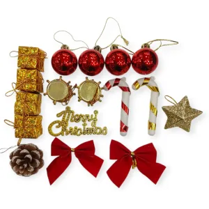 Adorno Navideño Surtido 3 cm 17 Pcs Dorado Rojo en Caja de Acetato
