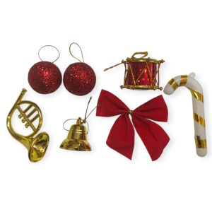 Adorno Surtido Navideño 2 cm 7 Piezas Dorado y Rojo