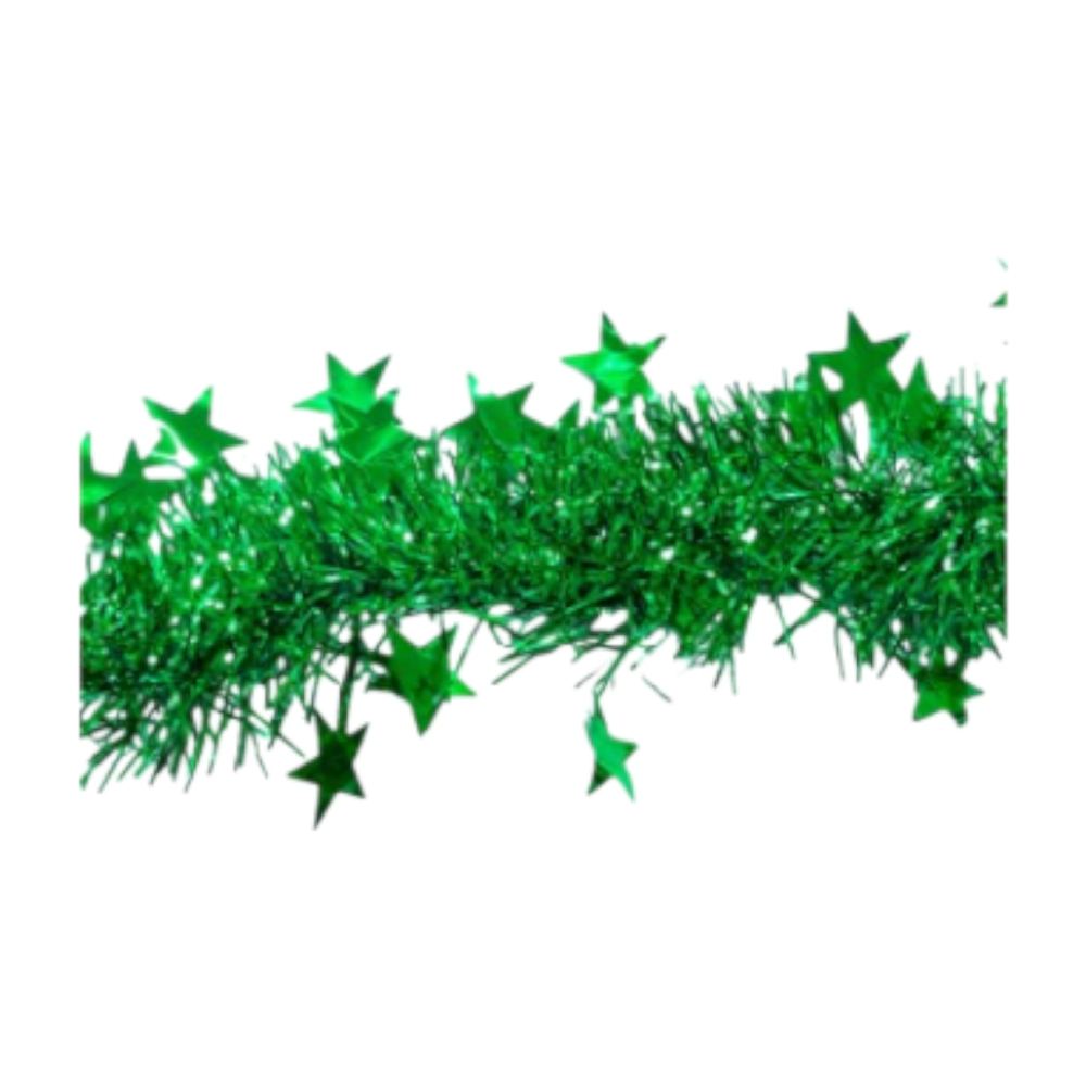 Boa Navideña Metalizada Verde Con Estrellas 200 cm x 5 cm