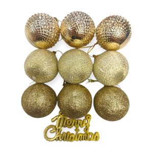 Borla Navideña Dorado Merry Christmas Modelos Surtidos 9 Pcs 4 cm
