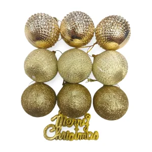 Borla Navideña Dorado Merry Christmas Modelos Surtidos 9 Pcs 4 cm