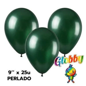 Globo Globby Liso Metalizado Perlado 9 Pulgadas Verde Perlado x25u