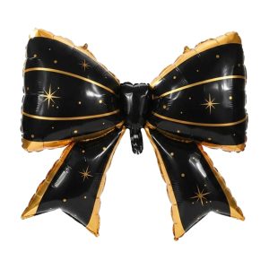 Globo Metalizado Forma Moño Navideño Negro con Dorado 98 cm x1 Unidad