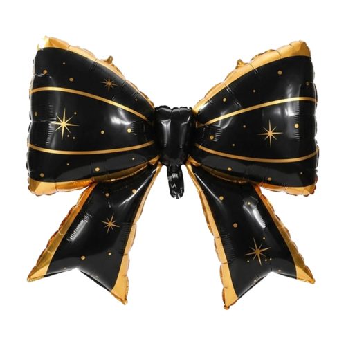 Globo Metalizado Forma Moño Navideño Negro con Dorado 98 cm x1 Unidad
