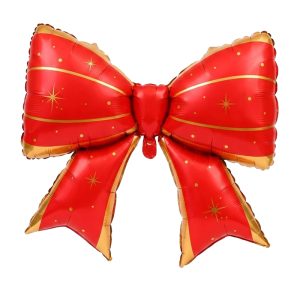 Globo Metalizado Forma Moño Navideño Rojo con Dorado 98 cm x1 Unidad