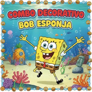 Combo Decorativo Temático Para Cumpleaños Infantil – Bob Esponja – 15 Invitados