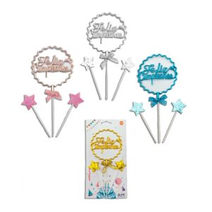Topper Feliz Cumpleaños Cursiva 3D 3 Pcs