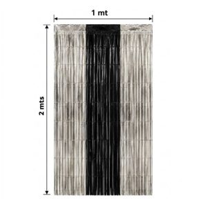 Cortina Lluvia Metalizada Bicolor Negro y Plateado 2 x 1 Mts