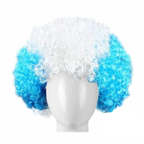 Peluca Afro Color Celeste y Blanco Argentina x1u