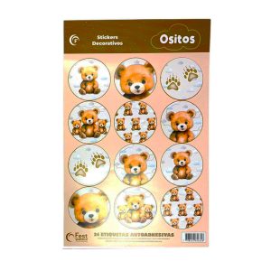 Stickers Autoadhesivos Ositos x24 Unidades