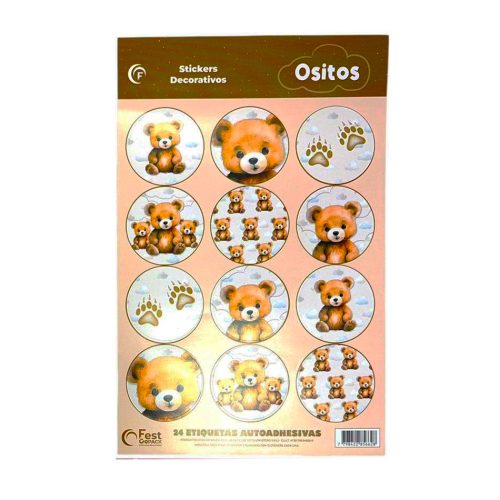 Stickers Autoadhesivos Ositos x24 Unidades