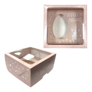 Caja para Medio Huevo con Visor Felices Pascuas Rosa Gold N15/16