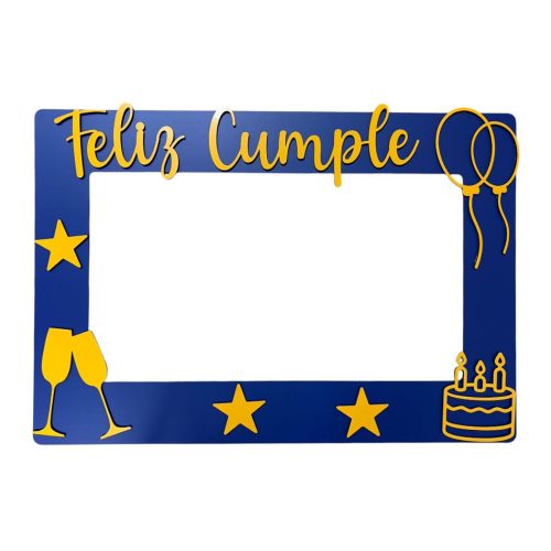 Cuadro Marco de Selfie Feliz Cumple Azul y Amarillo Fibrofacil 57 x 39cm