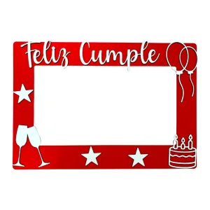 Cuadro Marco de Selfie Feliz Cumple Rojo y Blanco Fibrofacil 57 x 39cm