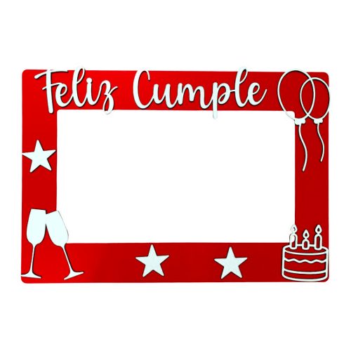 Cuadro Marco de Selfie Feliz Cumple Rojo y Blanco Fibrofacil 57 x 39cm