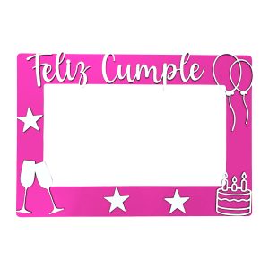 Cuadro Marco de Selfie Feliz Cumple Rosa y Blanco Fibrofacil 57 x 39cm