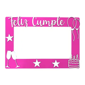Cuadro Marco de Selfie Feliz Cumple Rosa y Blanco Fibrofacil 57 x 39cm