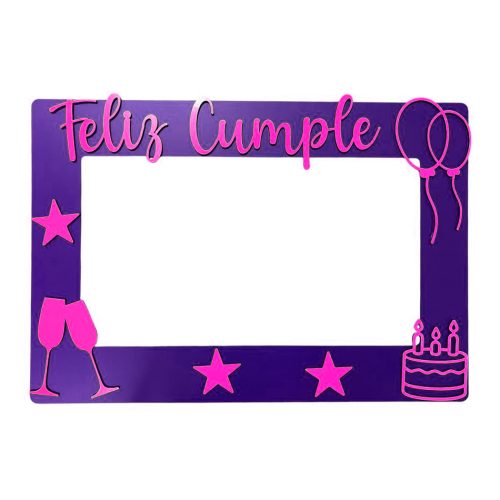 Cuadro Marco de Selfie Feliz Cumple Violeta y Rosa Fibrofacil 57 x 39cm