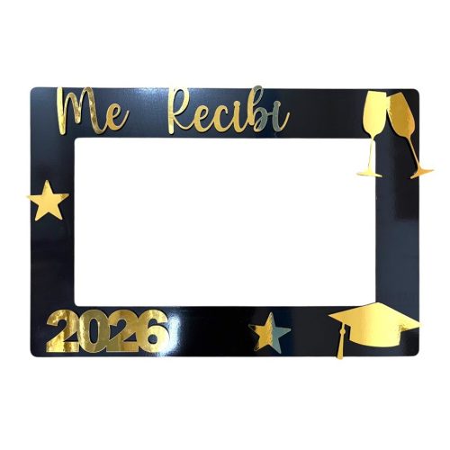Cuadro Marco de Selfie Me Recibi Negro y Dorado Fibrofacil 57 x 39cm