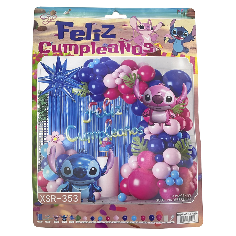 Kit Globos Personajes Premium Feliz Cumple Stitch 64 Piezas