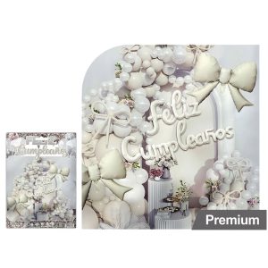 Kit Globos Premium Feliz Cumple Moño Blanco 64 Piezas