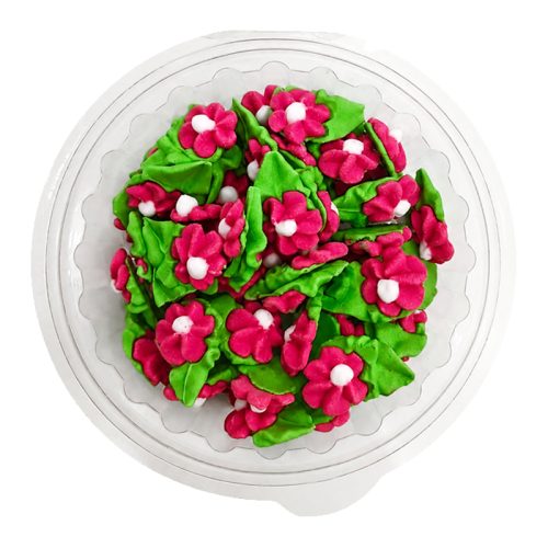 Pastillaje Azucar Flor Durazno Mediano con Hoja Fucsia x50 Unidades