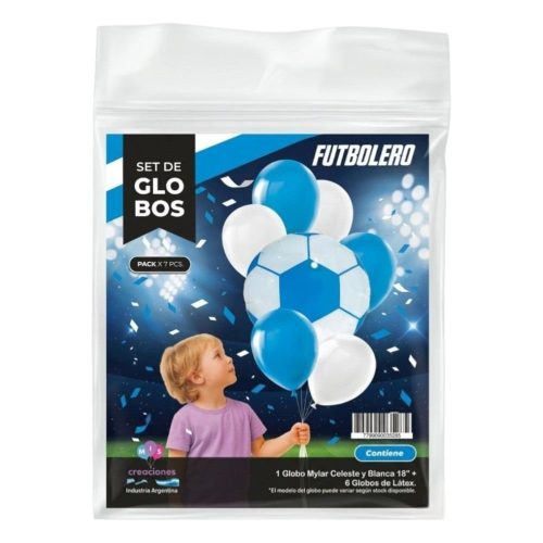 Set Globos PELOTA Celeste y Blanco 7 Pcs