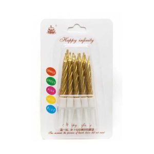 Vela Metalizada Dorada Torneada con Porta Vela 7 cm x10u