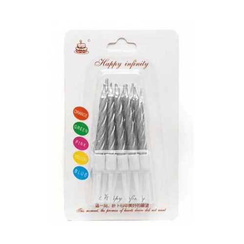 Vela Metalizada Plateado Torneada con Porta Vela 7 cm x10u