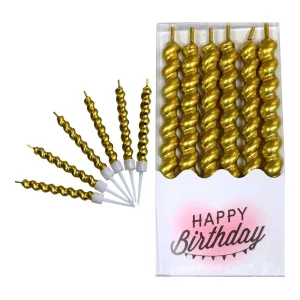 Vela Tirabuzon Dorado Metalizado con Porta Vela x6u