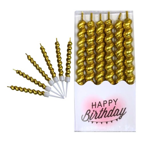 Vela Tirabuzon Dorado Metalizado con Porta Vela x6u