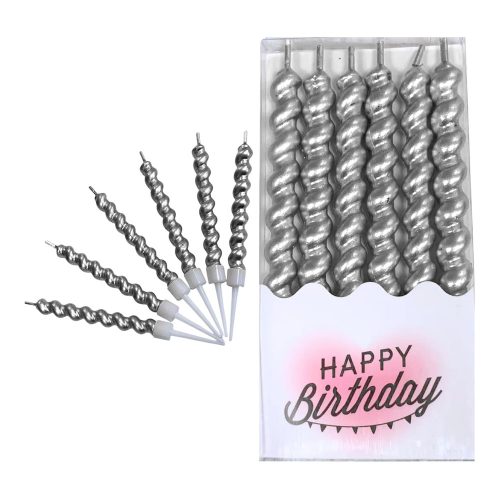 Vela Tirabuzon Plateado Metalizado con Porta Vela x6u