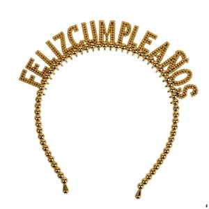 Vincha Feliz Cumpleaños Metalizada Dorado Esferas