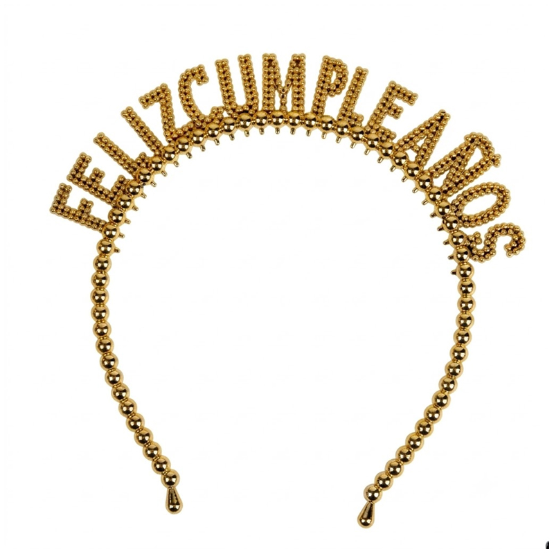 Vincha Feliz Cumpleaños Metalizada Dorado Esferas