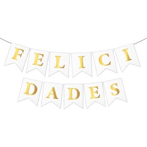 Banderin Felicidades Blanco Letras Doradas
