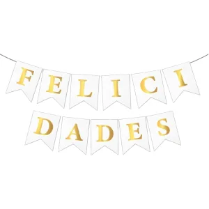 Banderin Felicidades Blanco Letras Doradas