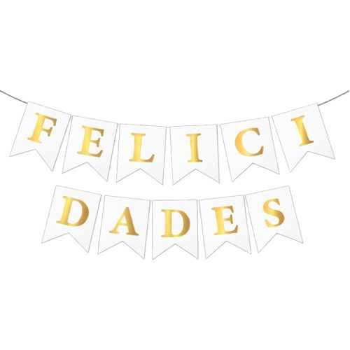 Banderin Felicidades Blanco Letras Doradas
