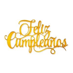 Aplique para Torta 3D Feliz Cumpleaños 15cm Color Dorado x1 Unidad