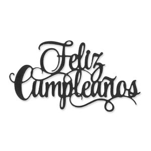 Aplique para Torta 3D Feliz Cumpleaños 15cm Color Negro x1 Unidad