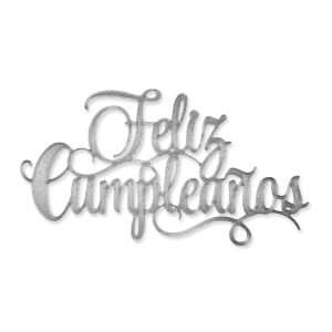 Aplique para Torta 3D Feliz Cumpleaños 15cm Color Plateado x1 Unidad